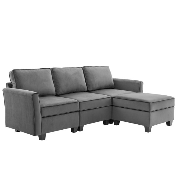 Mercer41 Nyshia 4 Piece Velvet Upholstered Sectional Sofa with